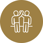 White icon of two people shaking hands in a circle against a white background