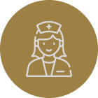 Woman in a nurse's uniform with a brown circle around her