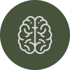 White brain icon on a green background, which is a representation of cerebral cortex