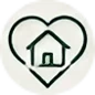 Black and white heart with a house inside it, symbolizing the idea of a home