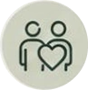 White button with a black and white icon of a man and woman holding hands, symbolizing the love between them