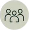 White button with a black icon of three people on it, set against a white background