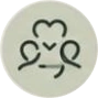 White button with a black heart in the center, surrounded by a white background