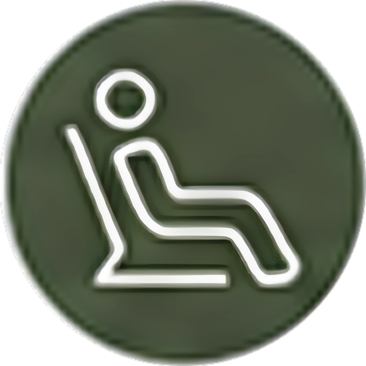 Green circle with a white outline of a person sitting in a chair