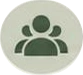 White circle with a green icon of a person in the center, set against a white background