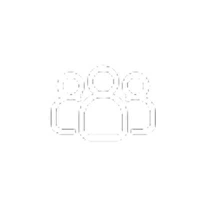 Black and white photo of a group of people standing in front of a white background