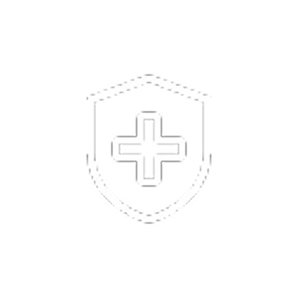 Black and white logo with a cross in the middle