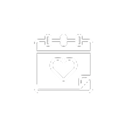 Black and white line drawing of a calendar with a heart in the center, representing the month of February