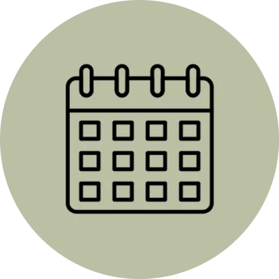 Calendar icon in a circle, which is a representation of a calendar