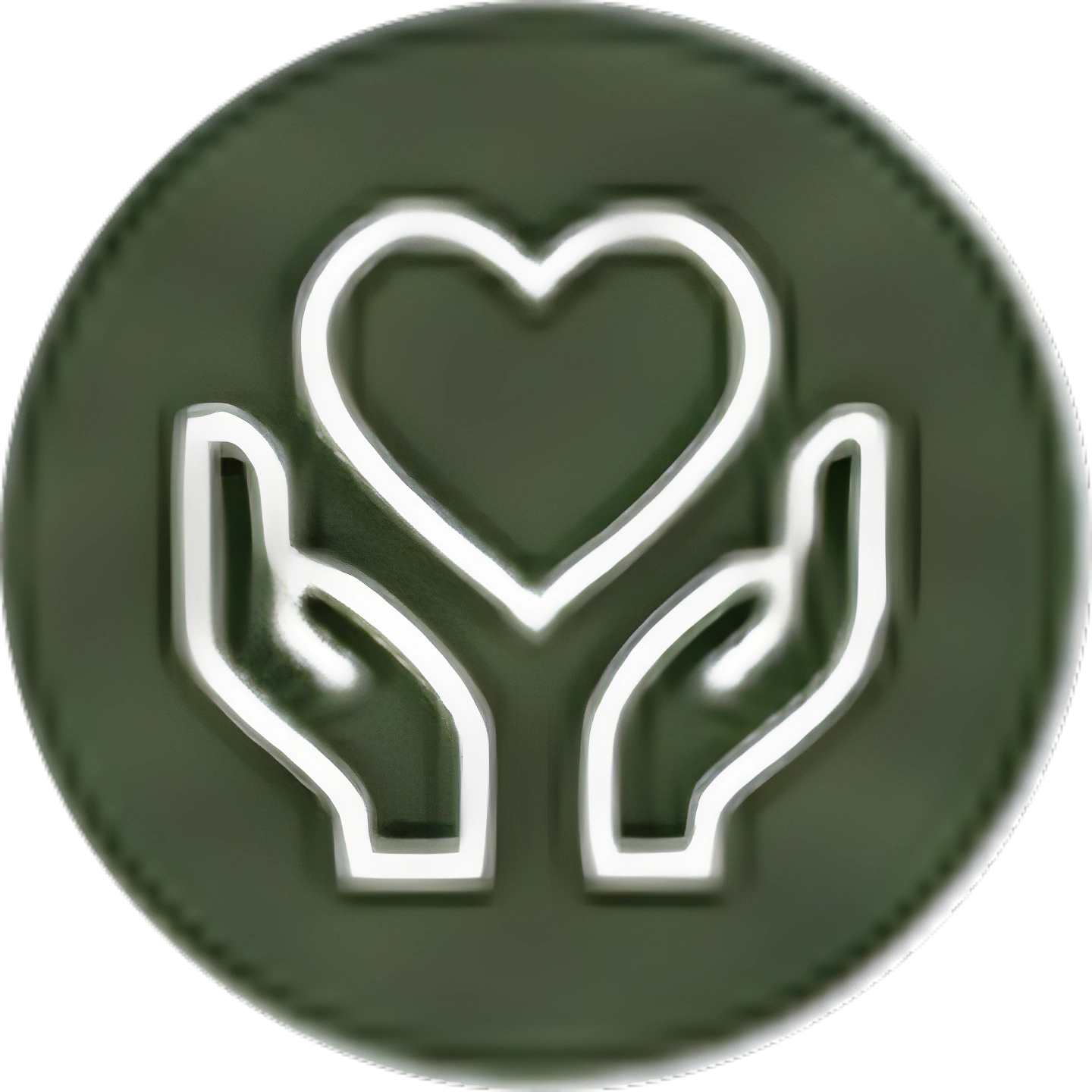 Two hands holding a heart symbol on a green background, creating a logo-like effect